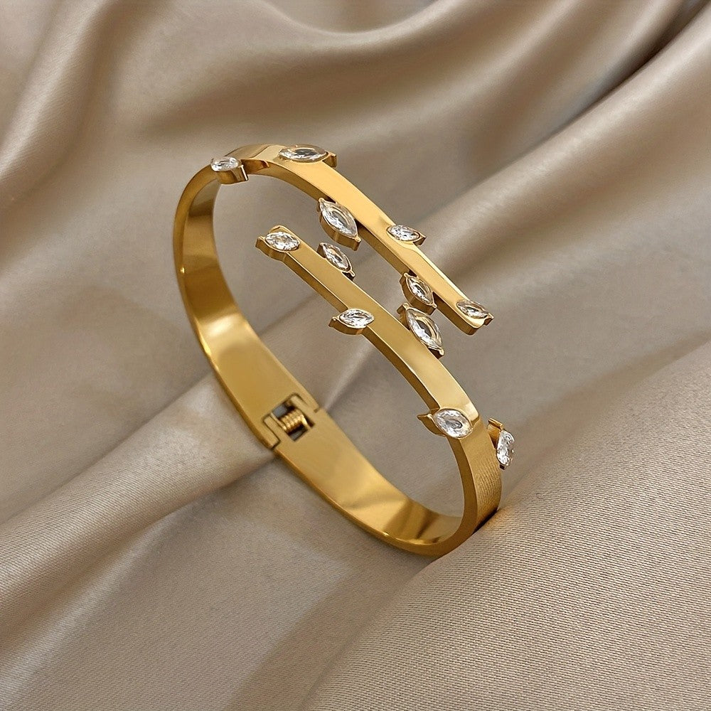18k Asymmetric Marquise Stone Open Cuff Bracelet