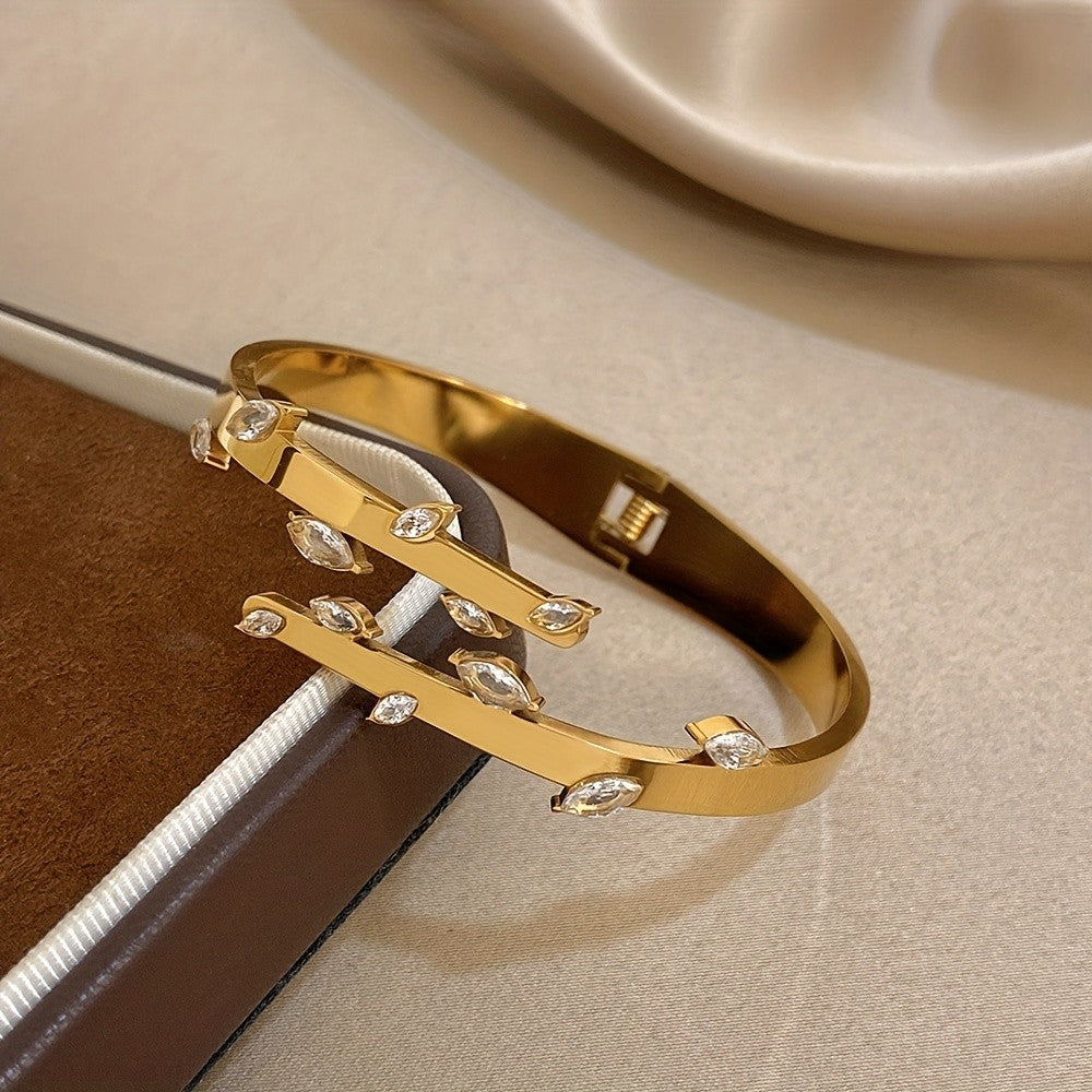 18k Asymmetric Marquise Stone Open Cuff Bracelet
