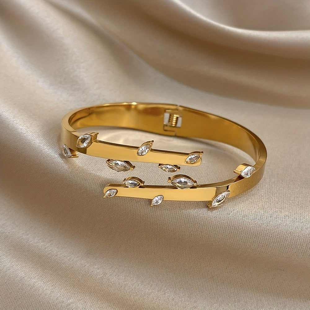 18k Asymmetric Marquise Stone Open Cuff Bracelet