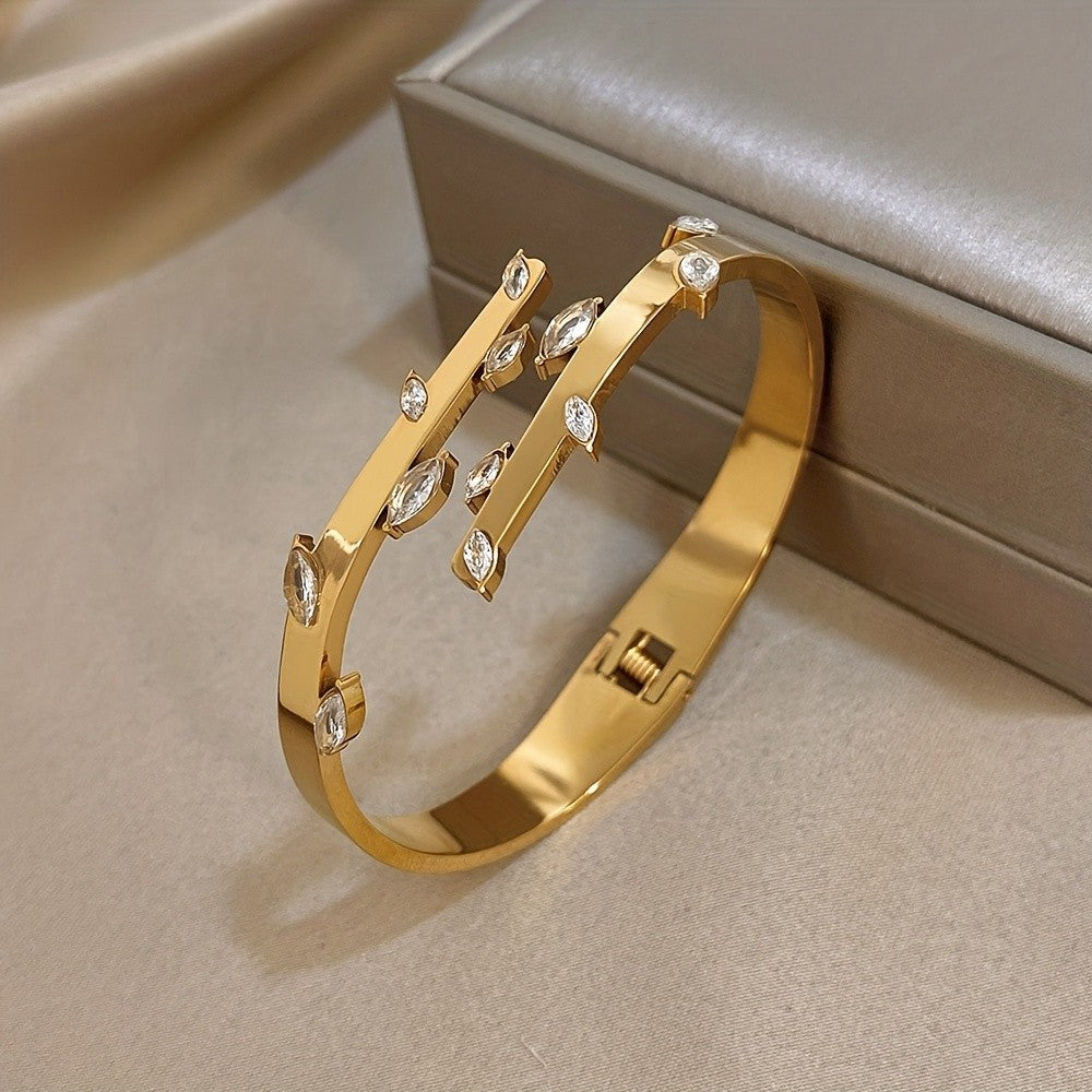 18k Asymmetric Marquise Stone Open Cuff Bracelet