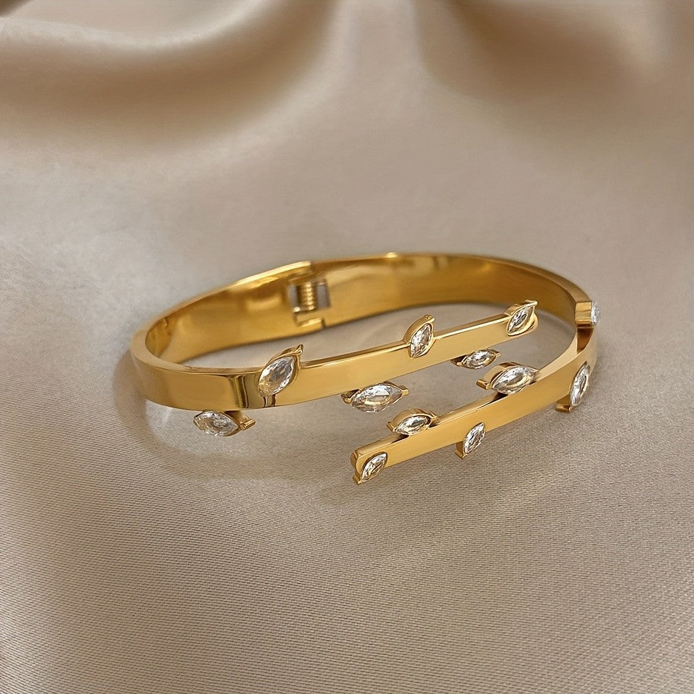 18k Asymmetric Marquise Stone Open Cuff Bracelet