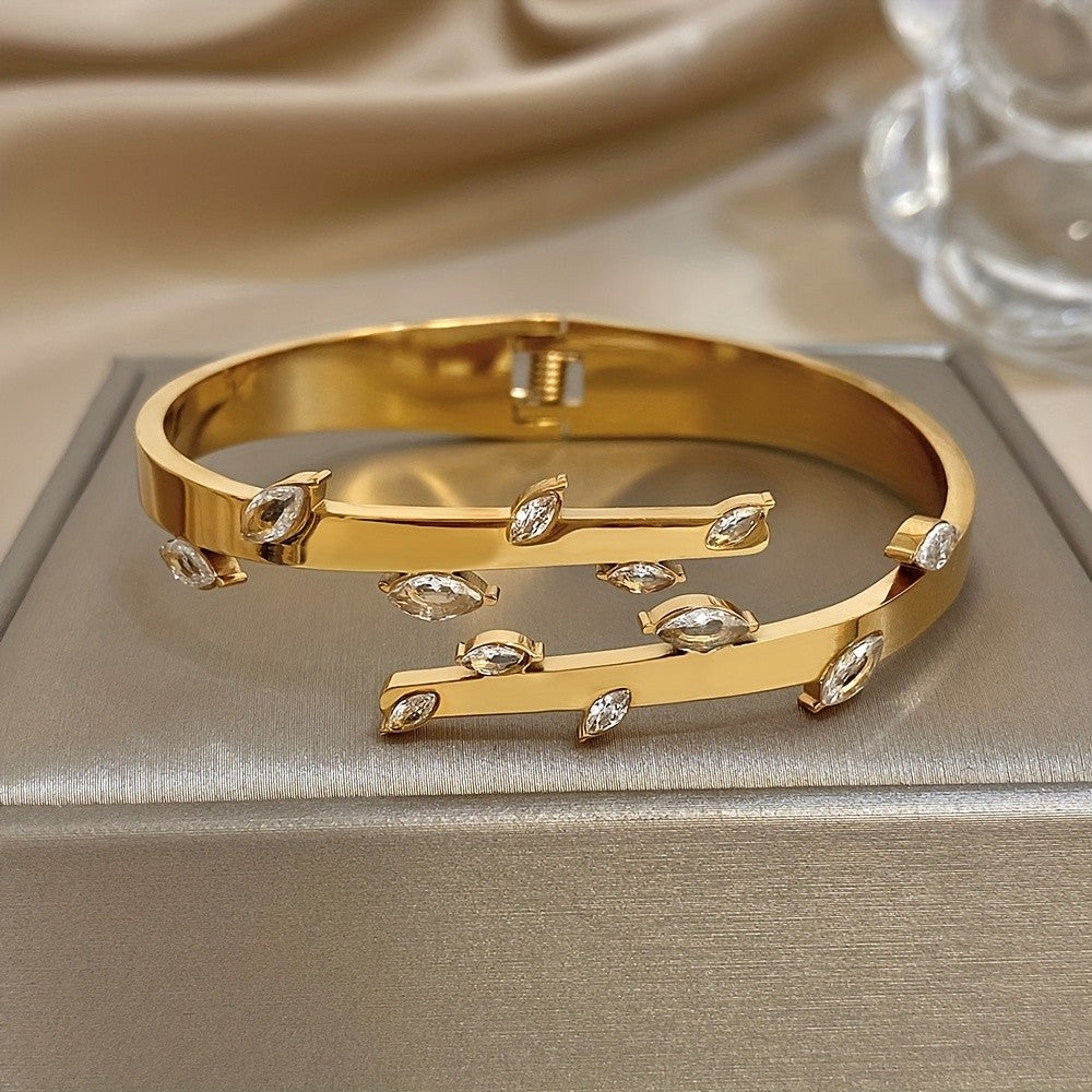 18k Asymmetric Marquise Stone Open Cuff Bracelet