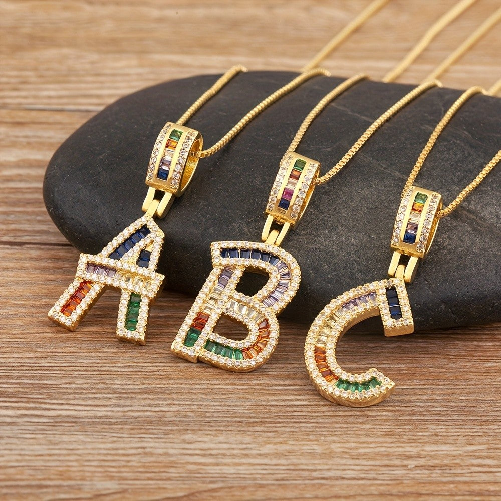 18k Rainbow Letter Pendant Necklace