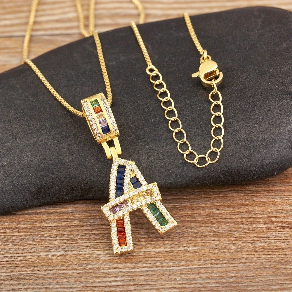 18k Rainbow Letter Pendant Necklace