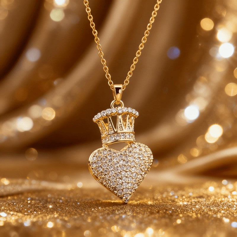 Crown Heart Stone Necklace