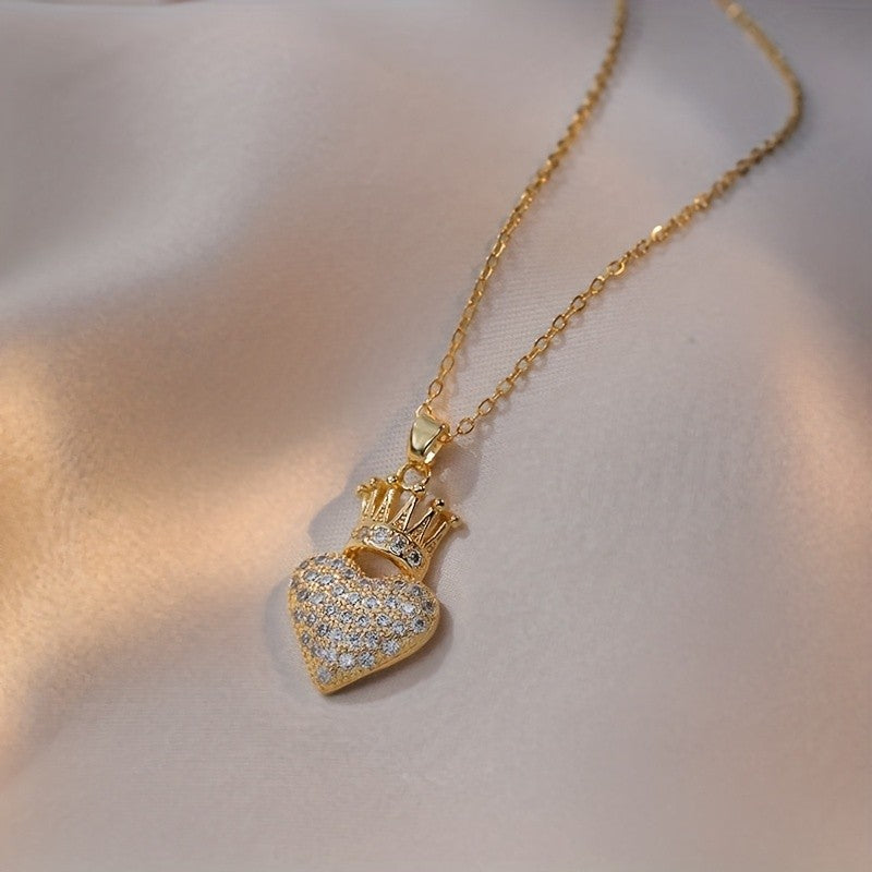 Crown Heart Stone Necklace