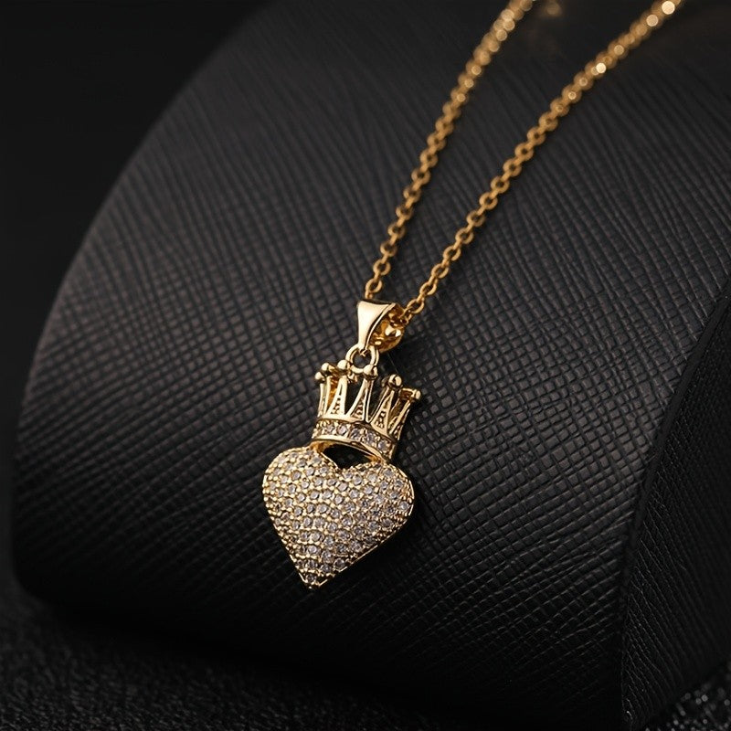 Crown Heart Stone Necklace