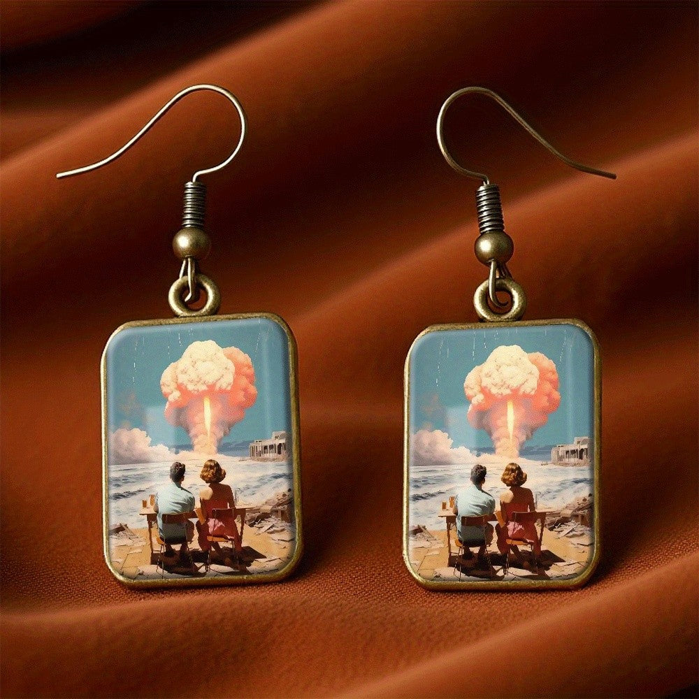 Retro Mosaic Square Drop Earrings