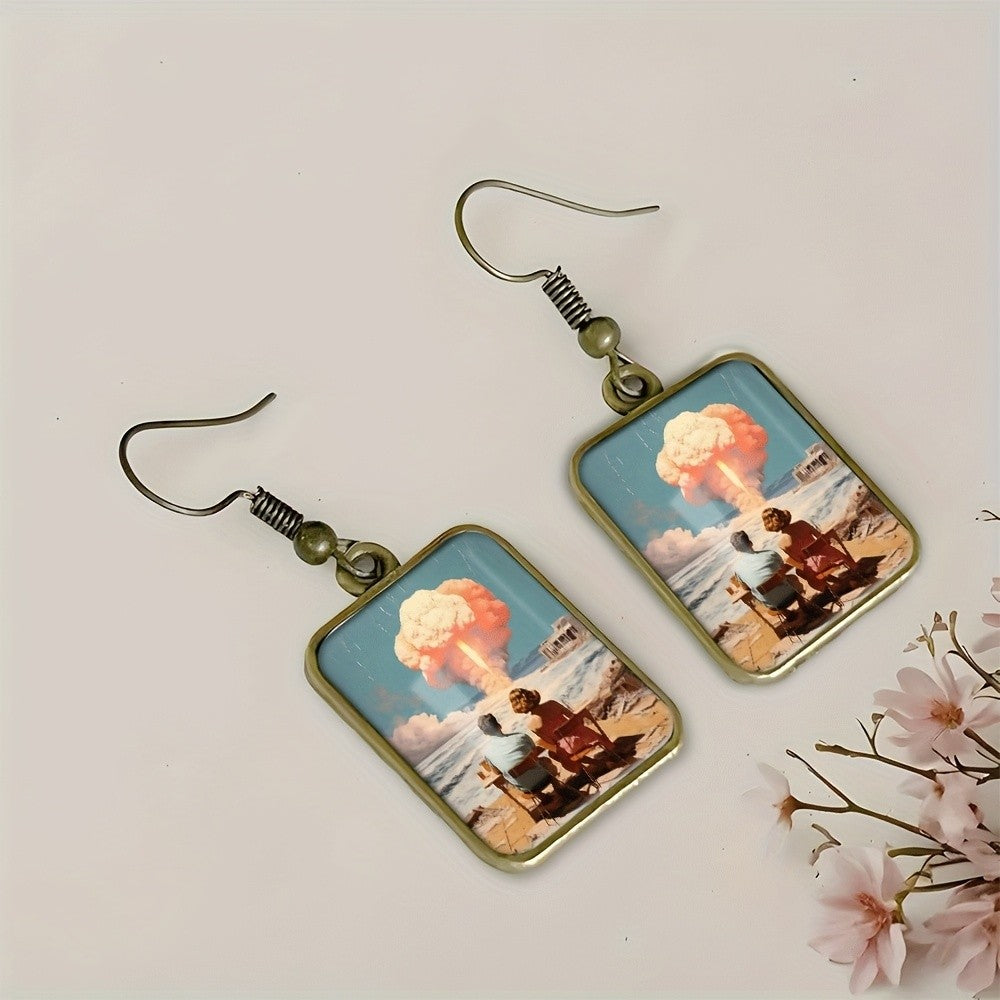 Retro Mosaic Square Drop Earrings
