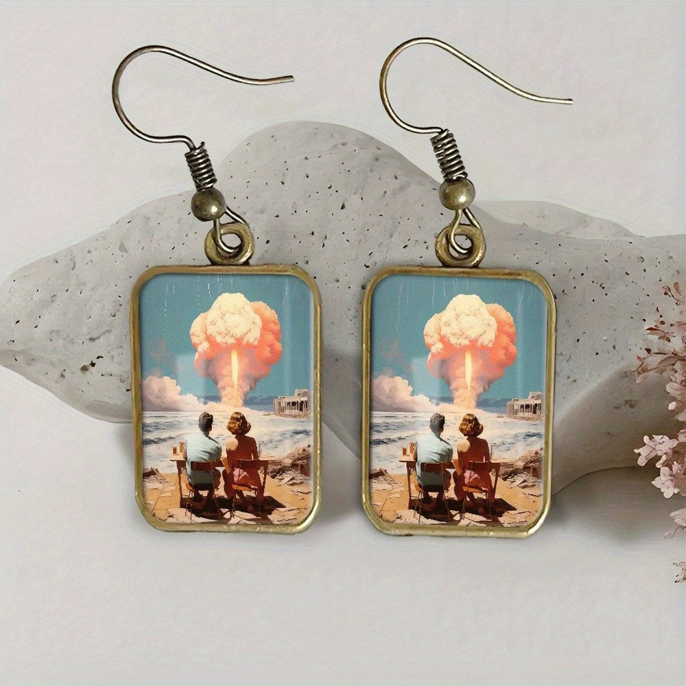 Retro Mosaic Square Drop Earrings