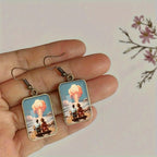 Retro Mosaic Square Drop Earrings