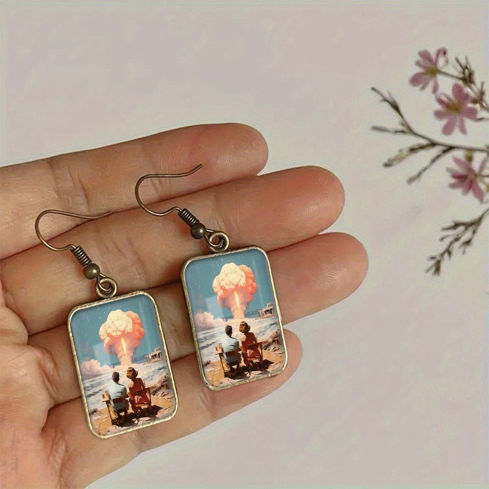 Retro Mosaic Square Drop Earrings