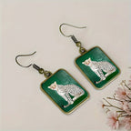 Vintage Square Cheetah Drop Earrings