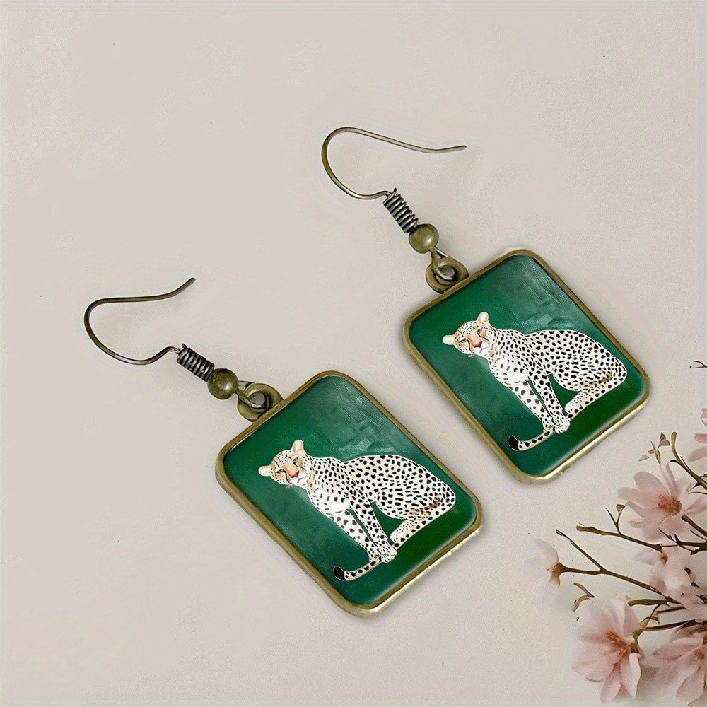 Vintage Square Cheetah Drop Earrings