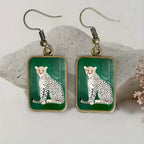 Vintage Square Cheetah Drop Earrings