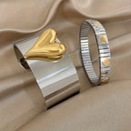 Two-Tone Heart Cuff & Stretch Bracelet Set