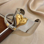 Two-Tone Heart Cuff & Stretch Bracelet Set