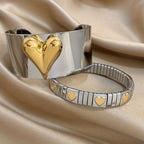 Two-Tone Heart Cuff & Stretch Bracelet Set