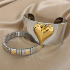 Two-Tone Heart Cuff & Stretch Bracelet Set