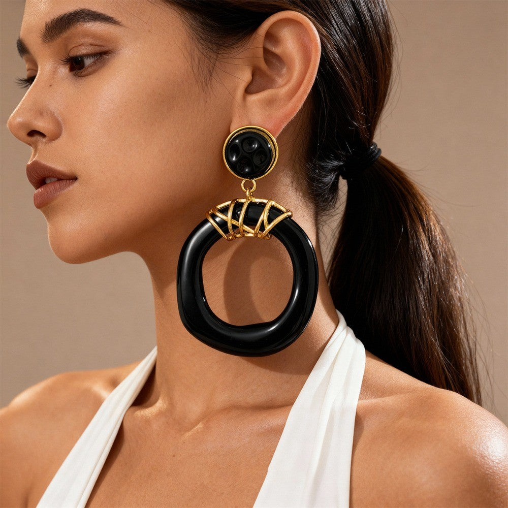 Geometric Black Resin Drop Earrings