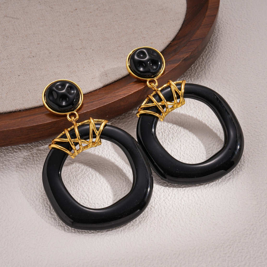 Geometric Black Resin Drop Earrings