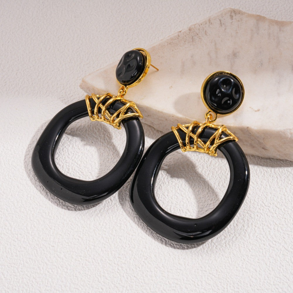 Geometric Black Resin Drop Earrings