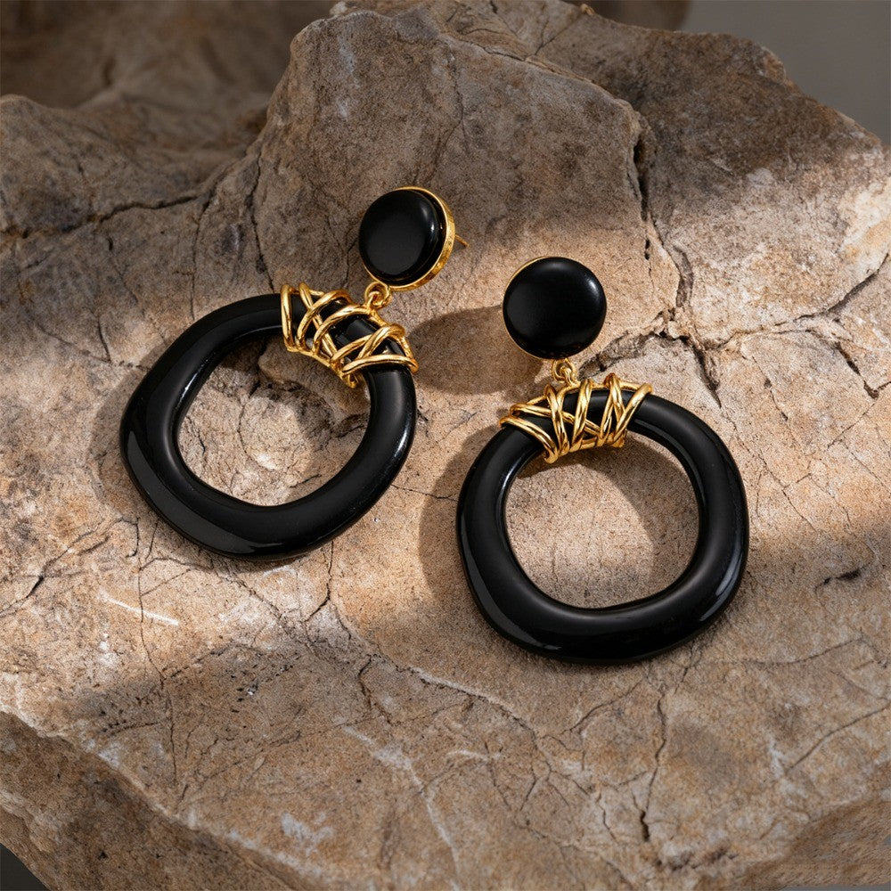 Geometric Black Resin Drop Earrings