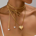 Adjustable Bow Tie Heart Pendant Necklace