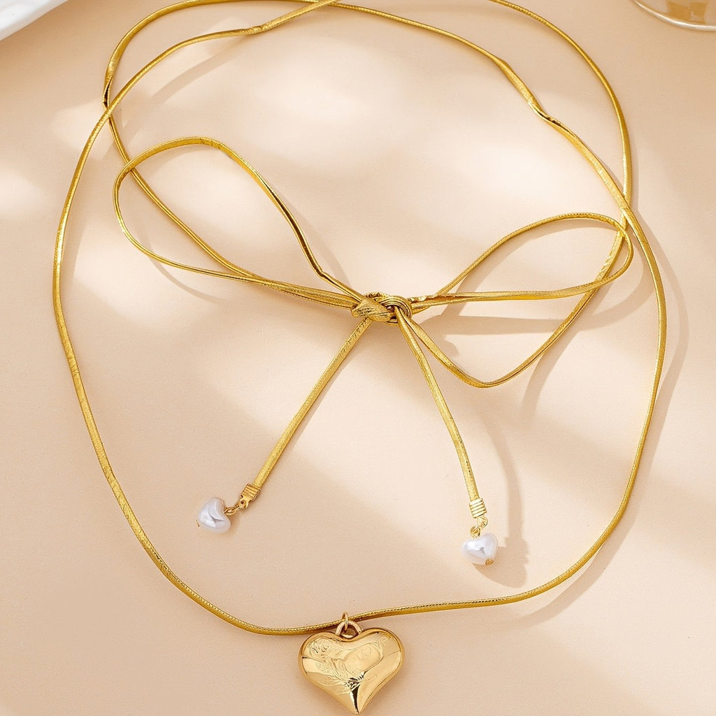 Adjustable Bow Tie Heart Pendant Necklace