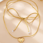 Adjustable Bow Tie Heart Pendant Necklace