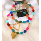 18k Colorful Bead Double Layer Heart Necklace