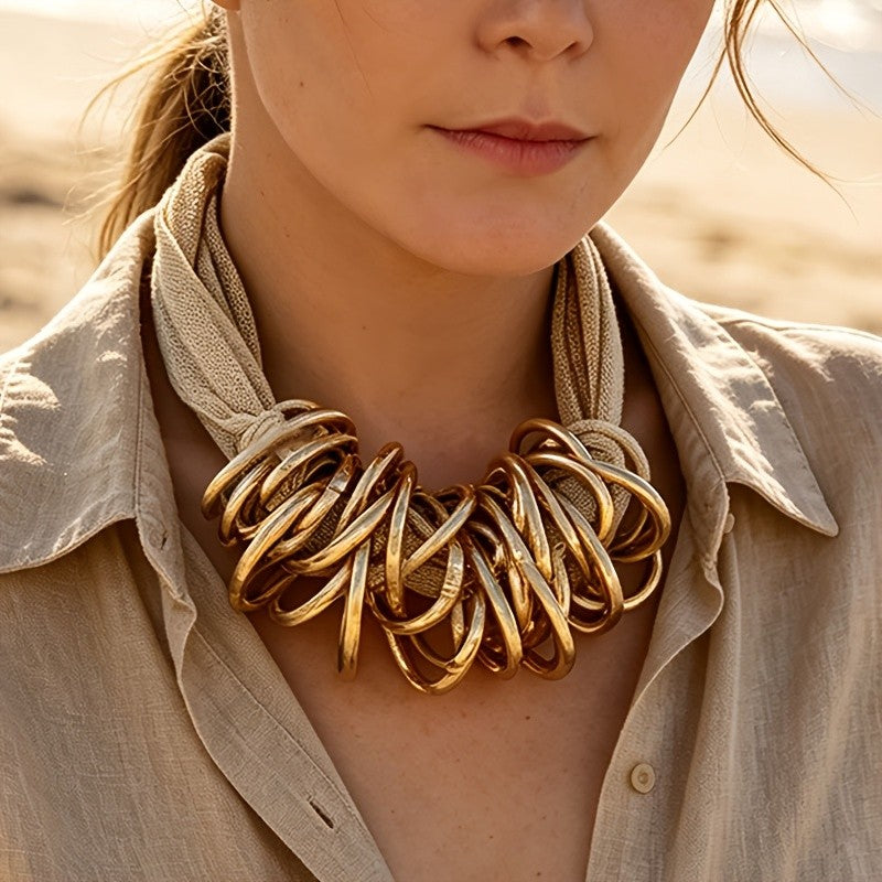 Geometric Interlocking Ring Necklace