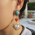 Vintage Heart Drop Stud Earrings