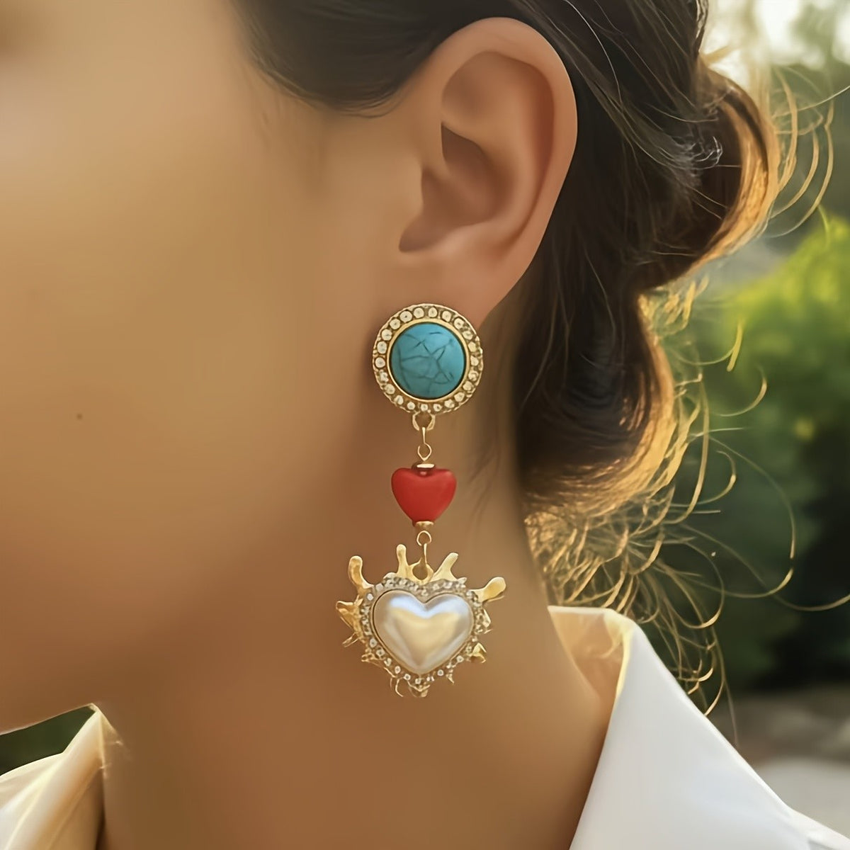 Vintage Heart Drop Stud Earrings
