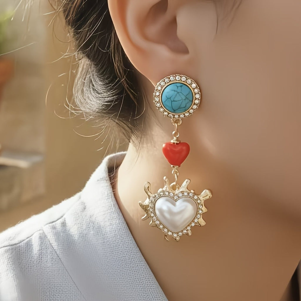 Vintage Heart Drop Stud Earrings