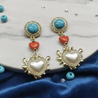 Vintage Heart Drop Stud Earrings