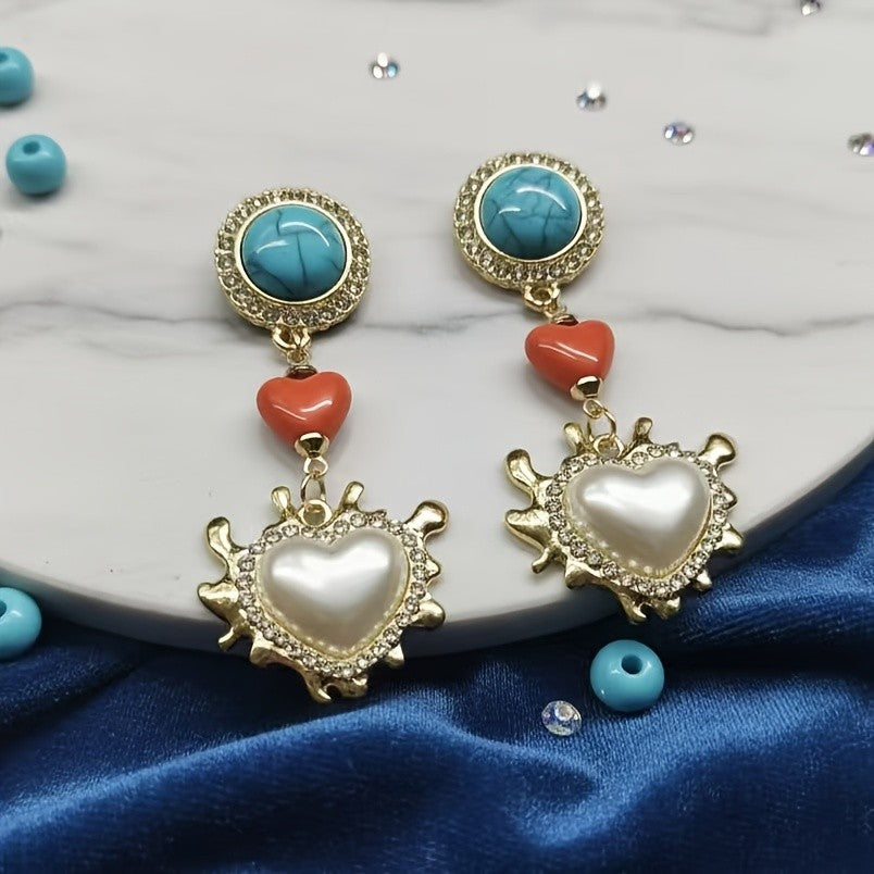 Vintage Heart Drop Stud Earrings