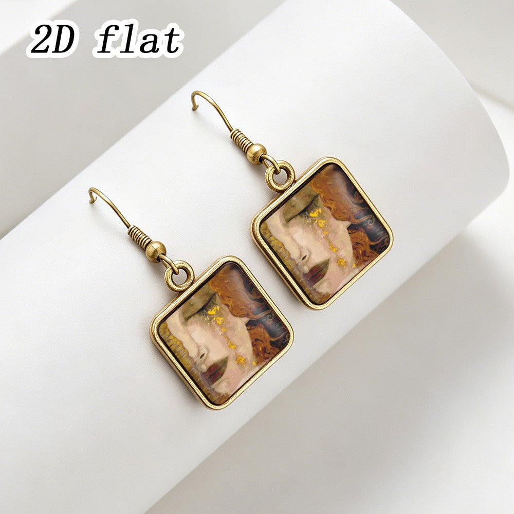 Vintage Square Portrait Drop Earrings