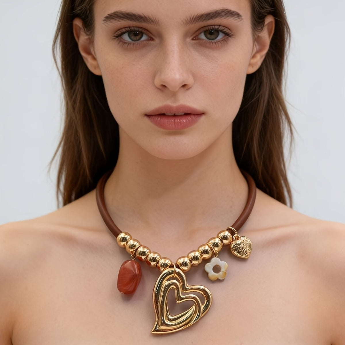Bohemian Double Heart Charm Necklace