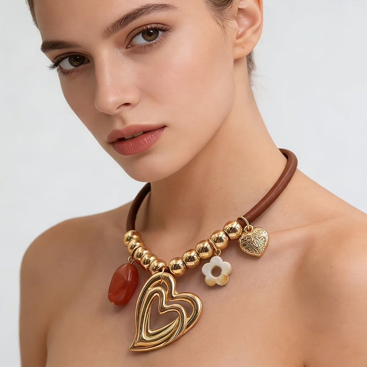 Bohemian Double Heart Charm Necklace