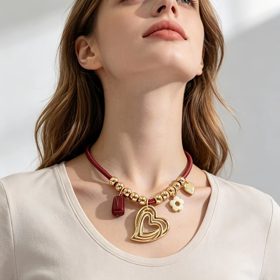 Bohemian Double Heart Charm Necklace