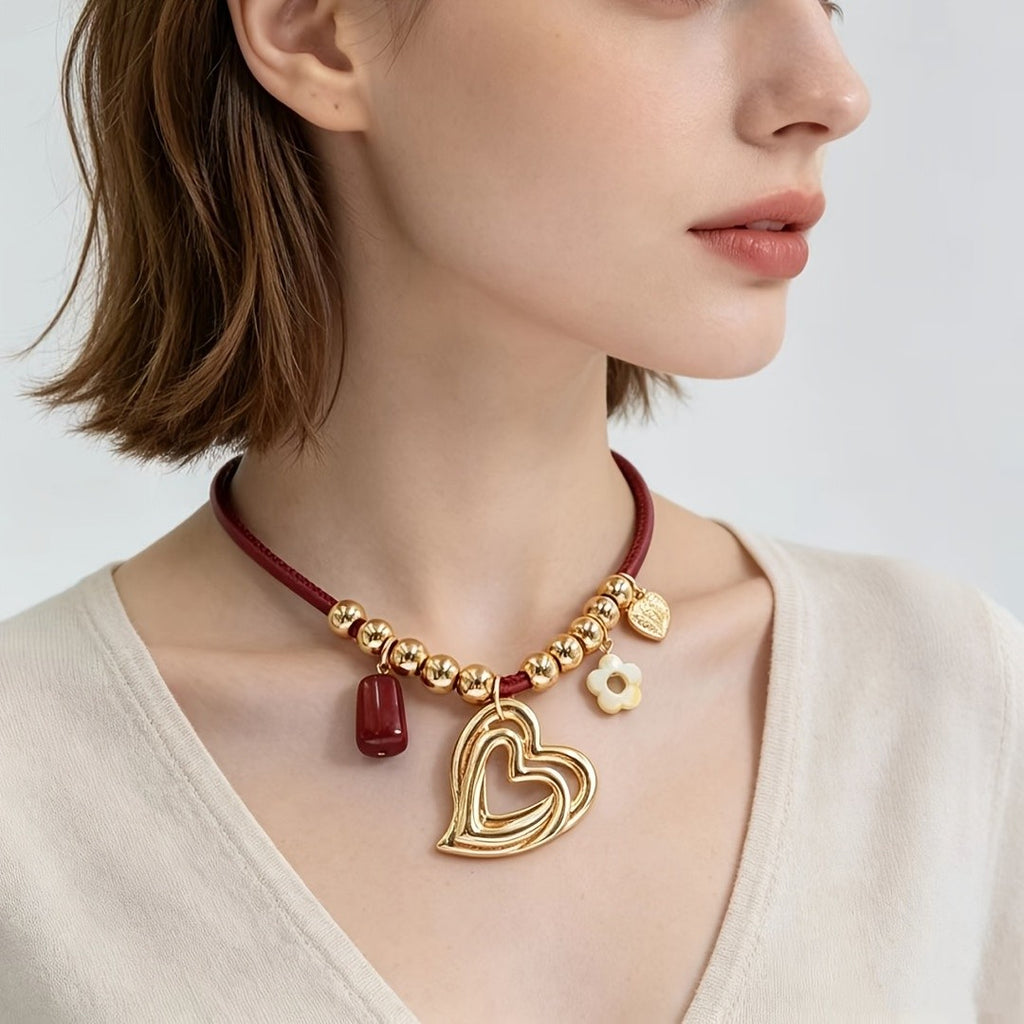 Bohemian Double Heart Charm Necklace