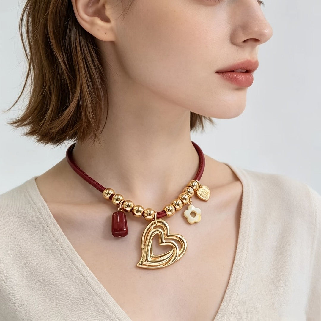 Bohemian Double Heart Charm Necklace