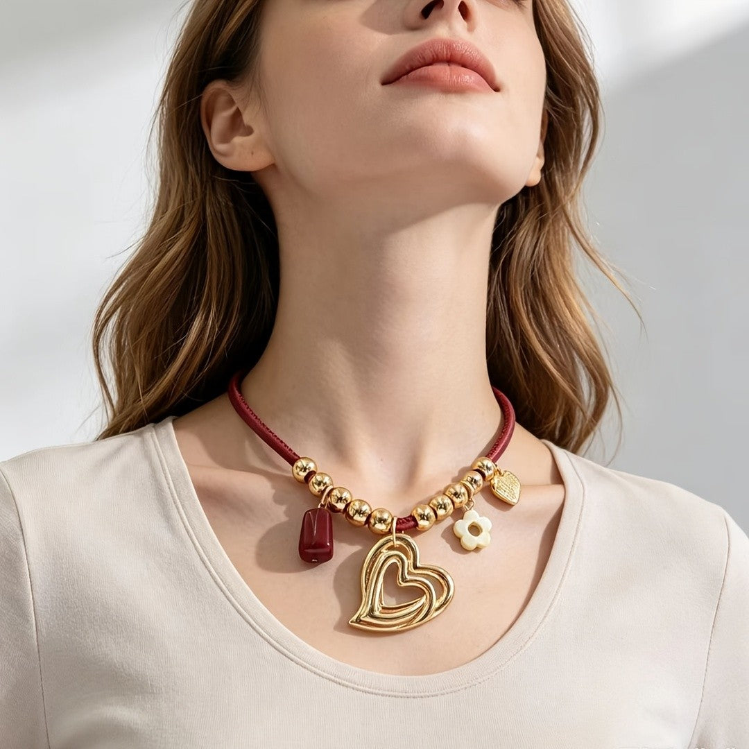 Bohemian Double Heart Charm Necklace