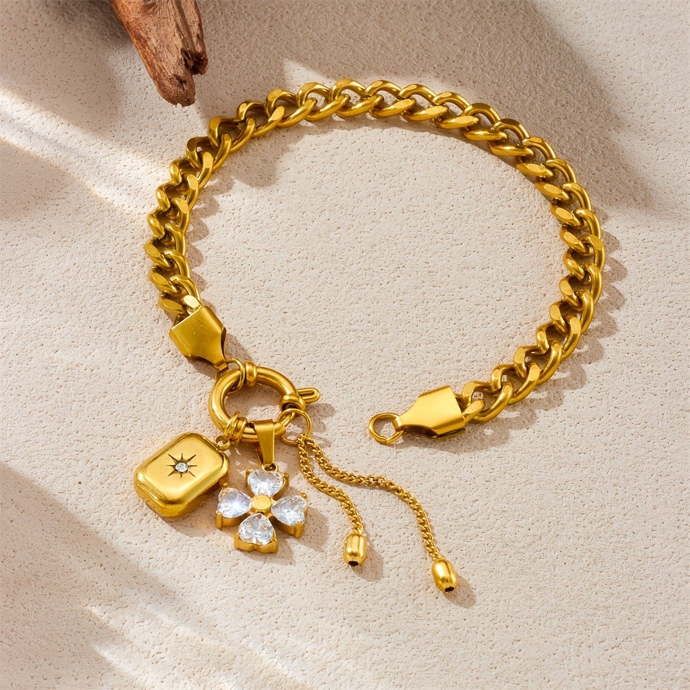 18k Flower Charm Cuban Bracelet