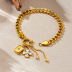 18k Flower Charm Cuban Bracelet