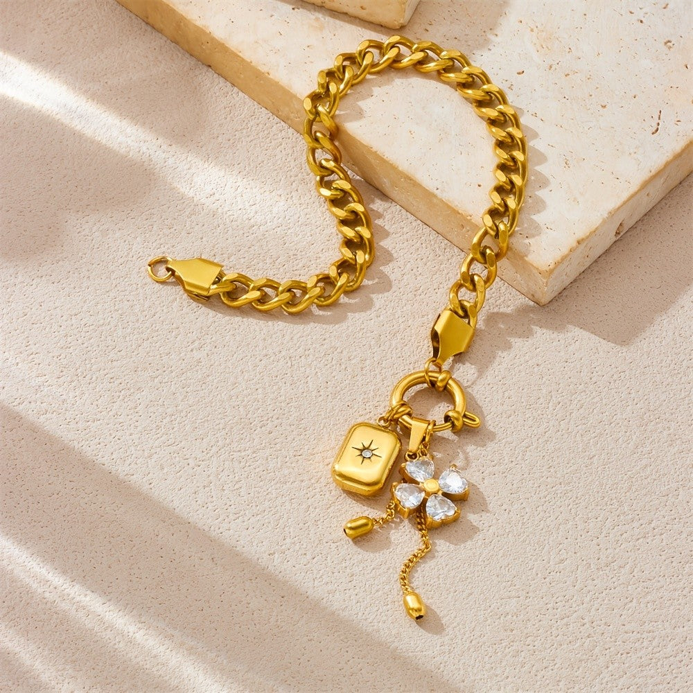 18k Flower Charm Cuban Bracelet
