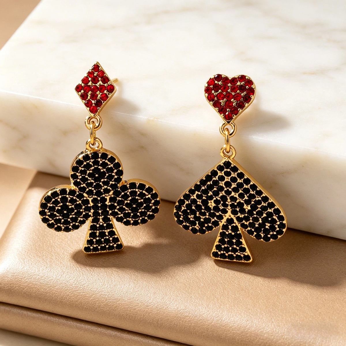 Asymmetric Card Suit Drop Earrings