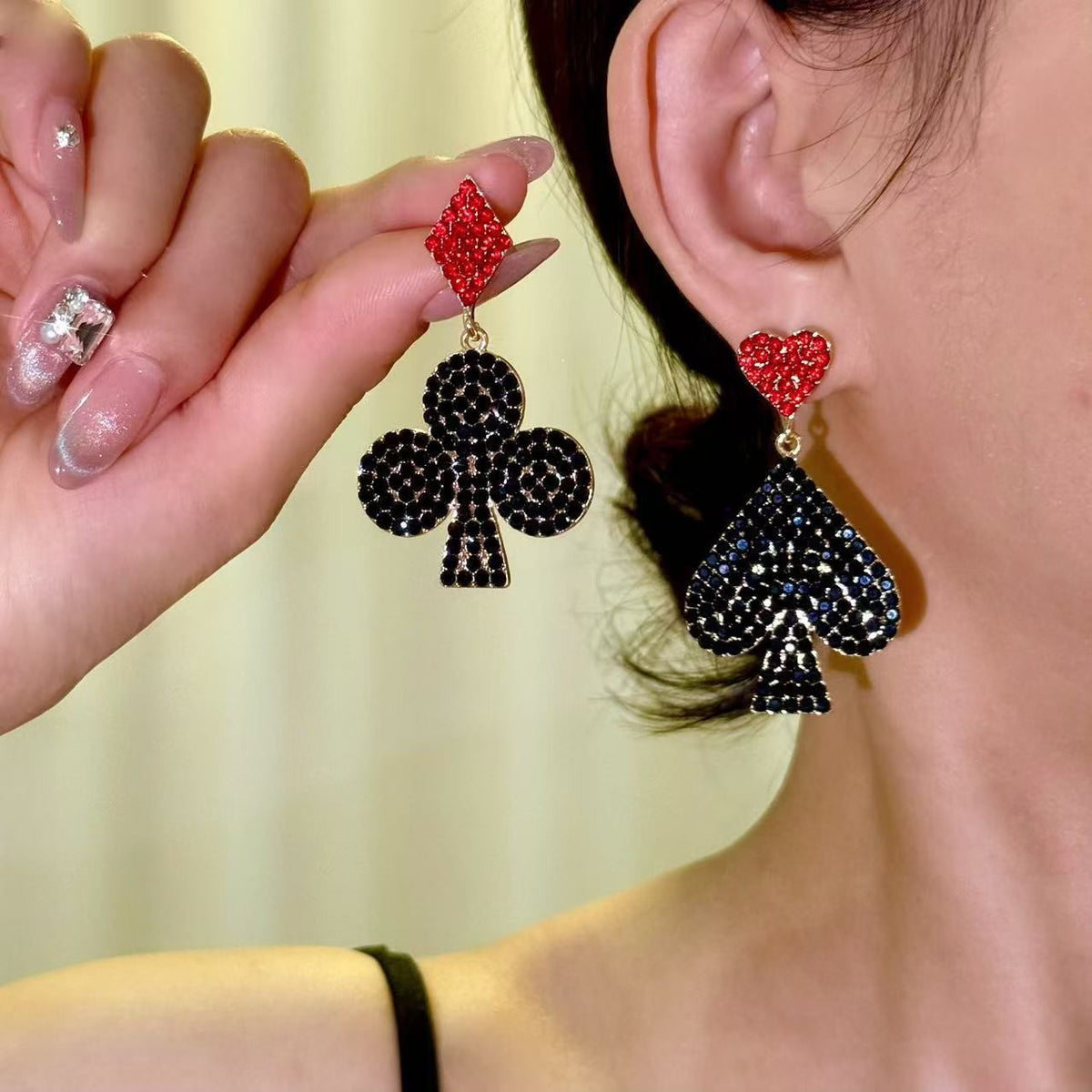 Asymmetric Card Suit Drop Earrings