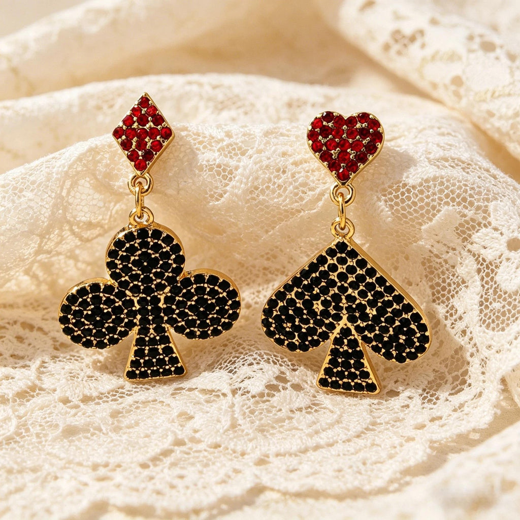 Asymmetric Card Suit Drop Earrings